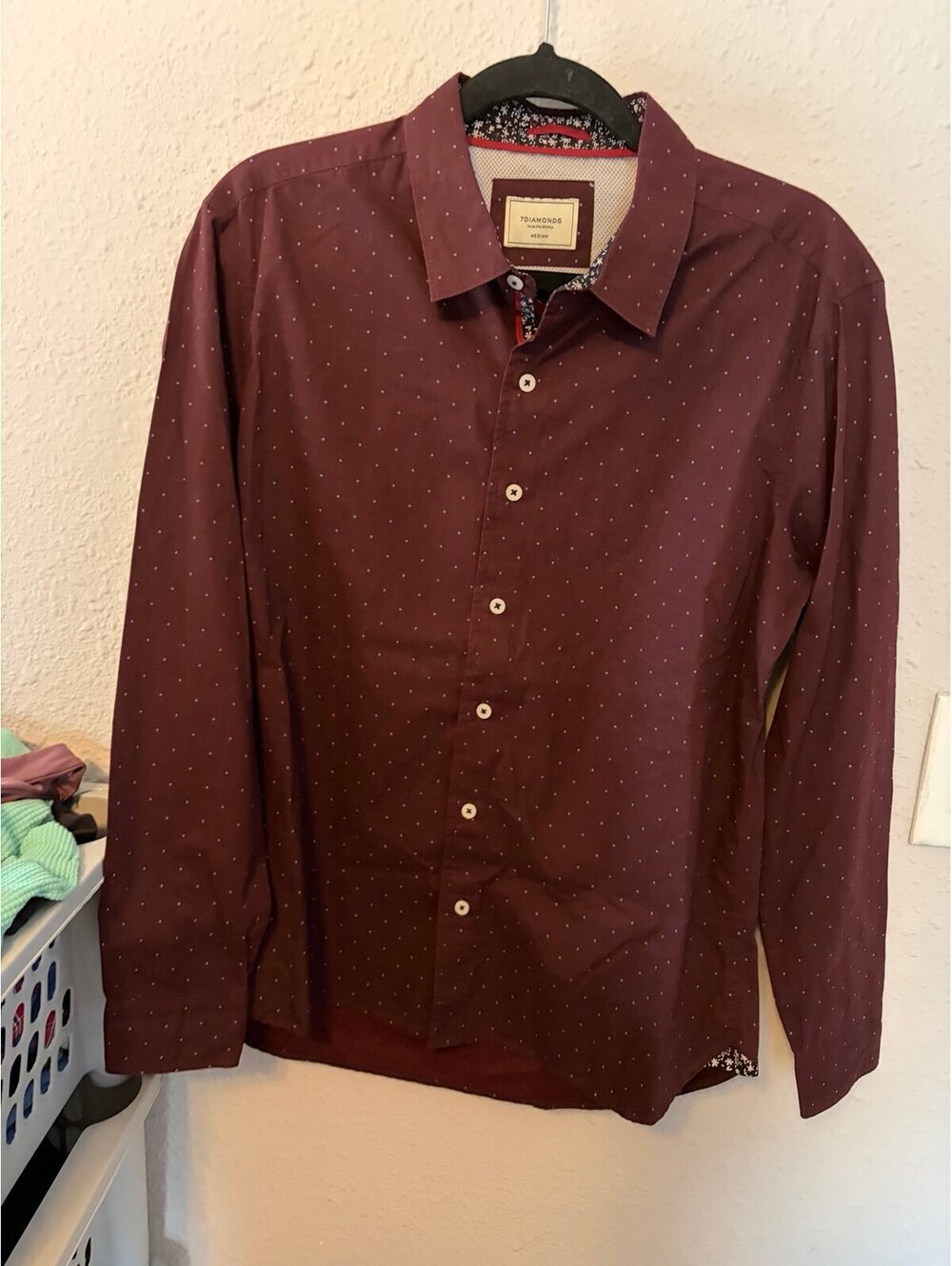 Men's 7 Diamonds Red Polka Dot Button Up Long Sleeve size M